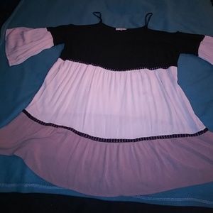 Off the shoulder dress.